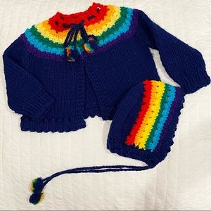 Rainbow Baby Sweater and Hat Handmade Set